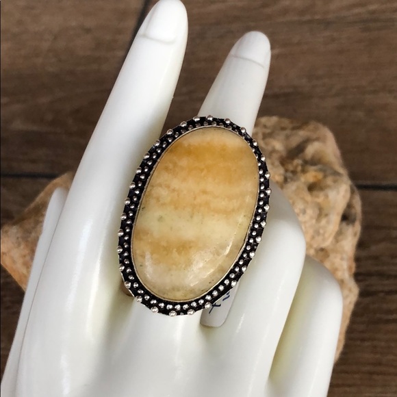 Jewelry - Yellow Lace Agate Sterling Silver Big Ring Sz 8
